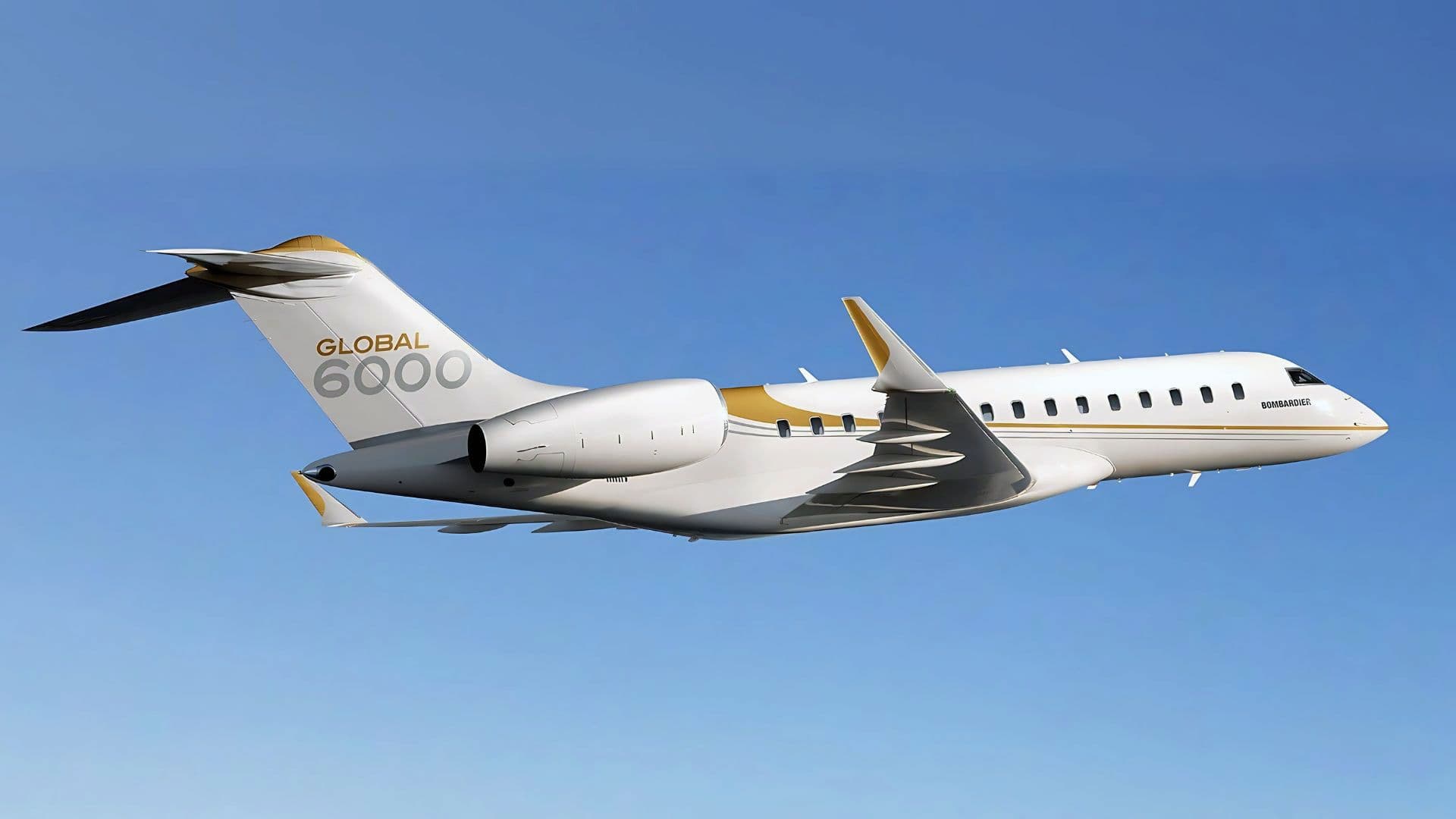 Bombardier Global 6000 long range private jet flying at high altitude, business aviation comfort